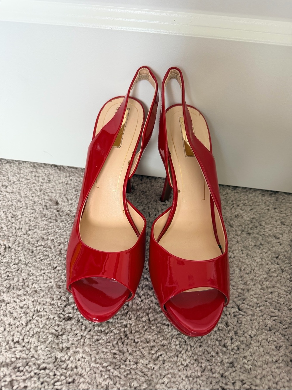 Jessica Simpson Red Patent Open-Toe Slingback Heels